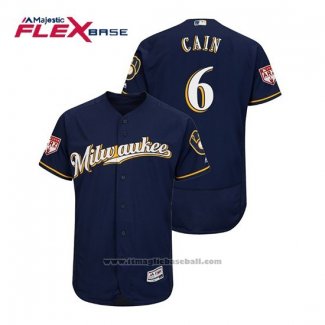 Maglia Baseball Uomo Milwaukee Brewers Lorenzo Cain Flex Base Allenamento Primaverile 2019 Blu