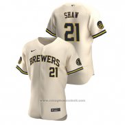 Maglia Baseball Uomo Milwaukee Brewers Travis Shaw Autentico 2020 Alternato Crema