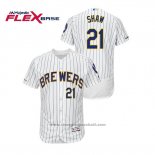 Maglia Baseball Uomo Milwaukee Brewers Travis Shaw Autentico Flex Base Bianco Blu