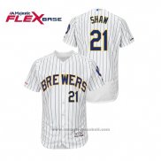 Maglia Baseball Uomo Milwaukee Brewers Travis Shaw Autentico Flex Base Bianco Blu