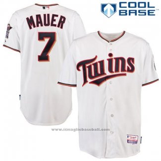 Maglia Baseball Uomo Minnesota Twins Joe Mauer Home 6300 Giocatore Bianco Cool Base