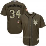 Maglia Baseball Uomo New York Mets 34 Noah Syndergaard Verde Salute To Service