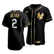 Maglia Baseball Uomo New York Yankees Derek Jeter Golden Edition Autentico Nero