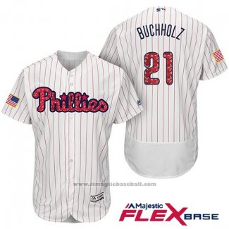 Maglia Baseball Uomo Philadelphia Phillies 2017 Stelle e Strisce Clay Buchholz Bianco Flex Base