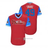 Maglia Baseball Uomo Philadelphia Phillies Jake Arrieta 2018 LLWS Players Weekend Snake Scarlet