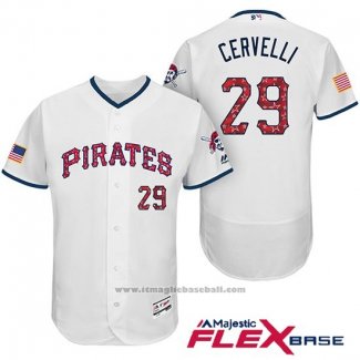 Maglia Baseball Uomo Pittsburgh Pirates 2017 Stelle e Strisce Francisco Cervelli Bianco Flex Base