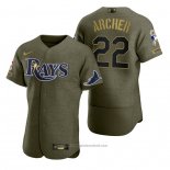 Maglia Baseball Uomo Tampa Bay Rays Chris Archer Camouflage Digitale Verde 2021 Salute To Service