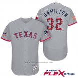 Maglia Baseball Uomo Texas Rangers 2017 Stelle e Strisce Josh Hamilton Grigio Flex Base