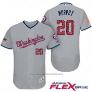 Maglia Baseball Uomo Washington Nationals 2017 Stelle e Strisce Daniel Murphy Grigio Flex Base