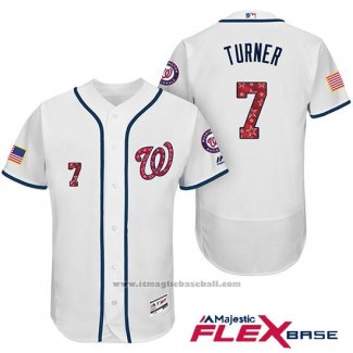 Maglia Baseball Uomo Washington Nationals 2017 Stelle e Strisce Trea Turner Bianco Flex Base