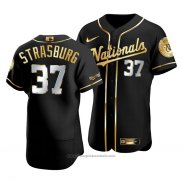 Maglia Baseball Uomo Washington Nationals Stephen Strasburg Golden Edition Autentico Nero Or