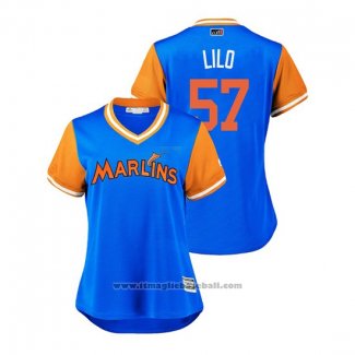 Maglia Baseball Donna Miami Marlins Elieser Hernandez 2018 LLWS Players Weekend Lilo Blu