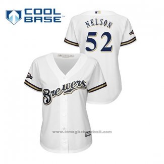 Maglia Baseball Donna Milwaukee Brewers Jimmy Nelson 2019 Postseason Cool Base Bianco