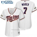 Maglia Baseball Donna Minnesota Twins 2017 Postseason Joe Mauer Bianco Cool Base