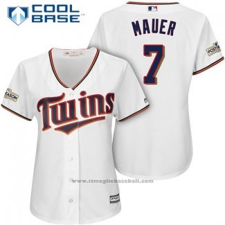 Maglia Baseball Donna Minnesota Twins 2017 Postseason Joe Mauer Bianco Cool Base