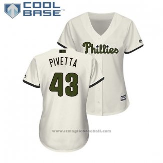 Maglia Baseball Donna Philadelphia Phillies Nick Pivetta 2018 Memorial Day Cool Base Crema