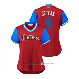 Maglia Baseball Donna Philadelphia Phillies Scott Kingery 2018 LLWS Players Weekend Jetpax Scarlet