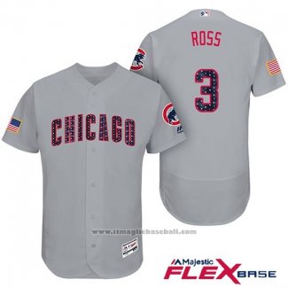 Maglia Baseball Uomo Chicago Cubs 2017 Stelle e Strisce Cubs 3 David Ross Grigio Flex Base