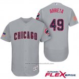 Maglia Baseball Uomo Chicago Cubs 2017 Stelle e Strisce Cubs 49 Jake Arrieta Grigio Flex Base