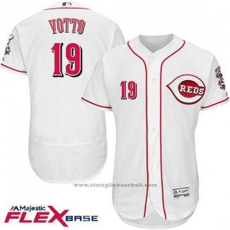 Maglia Baseball Uomo Cincinnati Reds 19 Joey Votto Autentico Collection Flex Base Bianco Giocatore