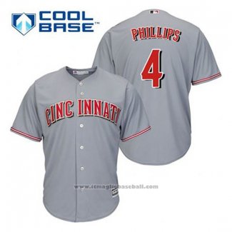 Maglia Baseball Uomo Cincinnati Reds Brandon Phillips 4 Grigio Cool Base