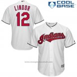 Maglia Baseball Uomo Cleveland Indians Francisco Lindor 12 Bianco Cool Base