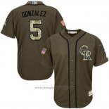 Maglia Baseball Uomo Colorado 5 Carlos Gonzalez Verde Salute To Service