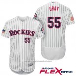 Maglia Baseball Uomo Colorado Rockies 2017 Stelle e Strisce Jon Gray 55 Bianco Flex Base