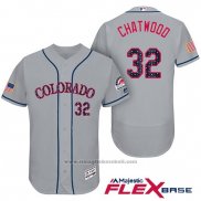 Maglia Baseball Uomo Colorado Rockies 2017 Stelle e Strisce Tyler Chatwood 32 Grigio Flex Base