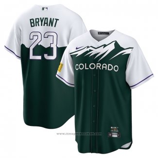 Maglia Baseball Uomo Colorado Rockies Kris Bryant City Connect Replica Bianco Verde