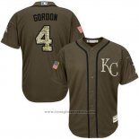 Maglia Baseball Uomo Kansas City Royals 4 Alex Gordon Verde Salute To Service