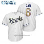 Maglia Baseball Uomo Kansas City Royals 6 Lorenzo Cain Bianco 2017 Cool Base