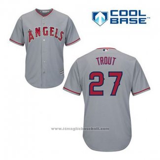 Maglia Baseball Uomo Los Angeles Angels Mike Trout 27 Grigio Cool Base