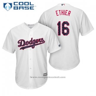 Maglia Baseball Uomo Los Angeles Dodgers 2017 Stelle e Strisce Andre Ethier Bianco Cool Base