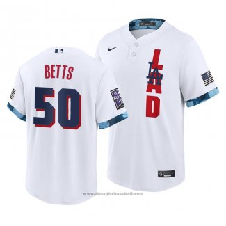 Maglia Baseball Uomo Los Angeles Dodgers Mookie Betts 2021 All Star Replica Bianco