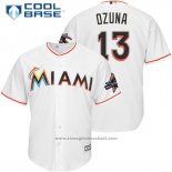 Maglia Baseball Uomo Miami Marlins 13 Marchell Ozuna Bianco 2017 Cool Base