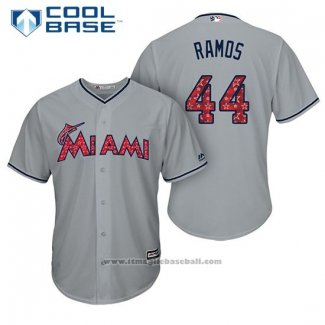 Maglia Baseball Uomo Miami Marlins 2017 Stelle e Strisce A.j. Ramos Grigio Cool Base