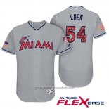 Maglia Baseball Uomo Miami Marlins 2017 Stelle e Strisce Wei Yin Chen Grigio Flex Base