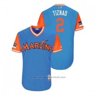 Maglia Baseball Uomo Miami Marlins Yadiel Rivera 2018 LLWS Players Weekend Tiznao Blu