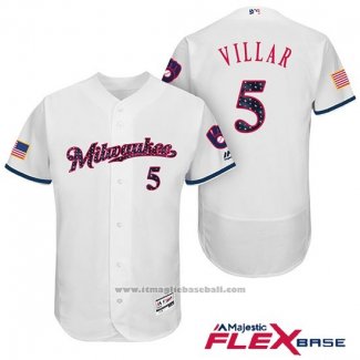 Maglia Baseball Uomo Milwaukee Brewers 2017 Stelle e Strisce Jonathan Villar Bianco Flex Base