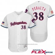 Maglia Baseball Uomo Milwaukee Brewers 2017 Stelle e Strisce Wily Peralta Bianco Flex Base