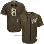 Maglia Baseball Uomo Milwaukee Brewers 8 Ryan Braun Verde Salute To Service