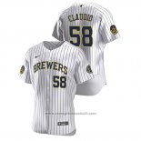 Maglia Baseball Uomo Milwaukee Brewers Alex Claudio Autentico 2020 Home Bianco