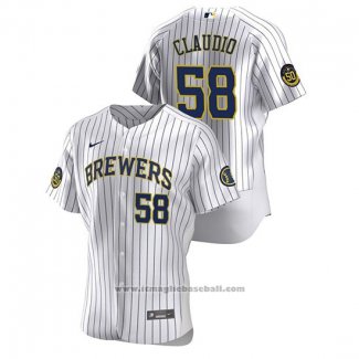 Maglia Baseball Uomo Milwaukee Brewers Alex Claudio Autentico 2020 Home Bianco