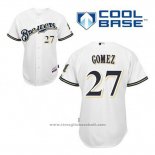 Maglia Baseball Uomo Milwaukee Brewers Carlos Gomez 27 Bianco Home Cool Base