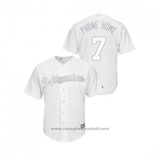 Maglia Baseball Uomo Milwaukee Brewers Eric Thames 2019 Players Weekend Replica Bianco