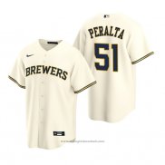 Maglia Baseball Uomo Milwaukee Brewers Freddy Peralta Replica Home Crema