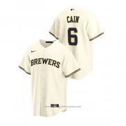 Maglia Baseball Uomo Milwaukee Brewers Lorenzo Cain Replica Home Crema