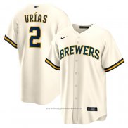 Maglia Baseball Uomo Milwaukee Brewers Luis Urias Home Replica Crema