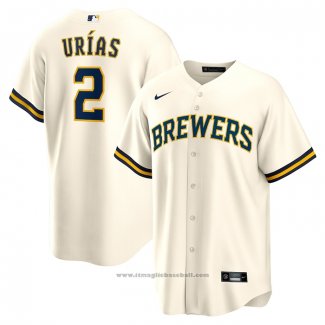 Maglia Baseball Uomo Milwaukee Brewers Luis Urias Home Replica Crema